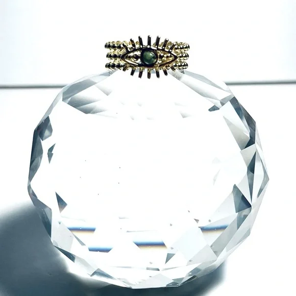 2/$20 ✨ LAST ONE! Evil Eye Beaded 18k Gold Plated Ring with Natural Green Stone - Picture 9 of 14